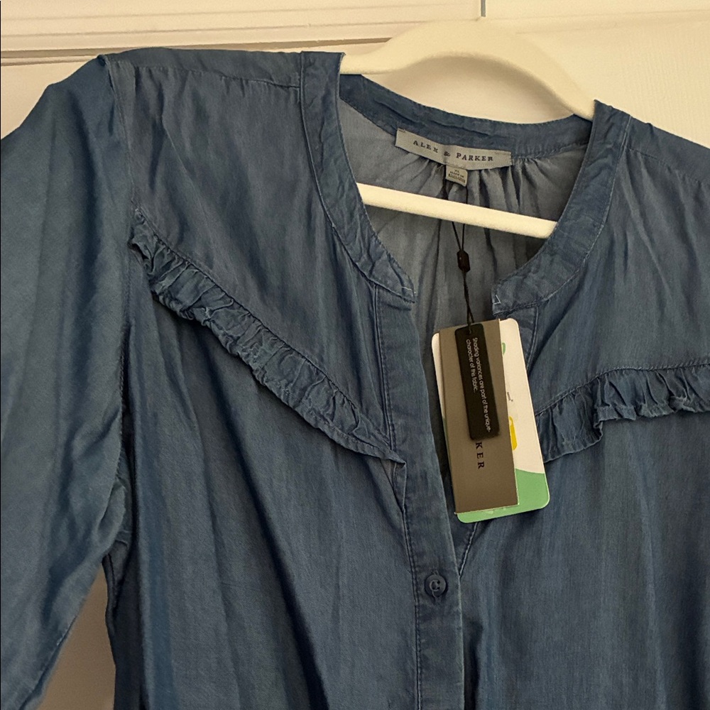 Madewell Indigo Ruffle Button-Up Blouse - Picture 3 of 3